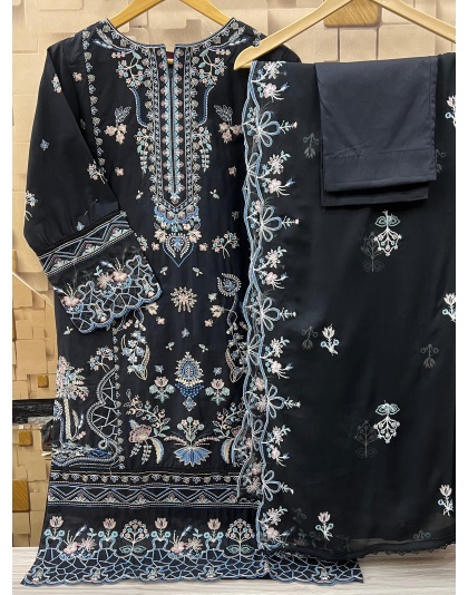 BIN SAEED V.3 LUXURY EMBROIDERED LAWN WITH EMB DUPATTA 3PC COLLECTION - Black