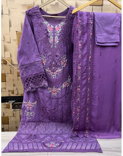 BIN SAEED V.3 LUXURY EMBROIDERED LAWN WITH EMB DUPATTA 3PC COLLECTION - Purple 2