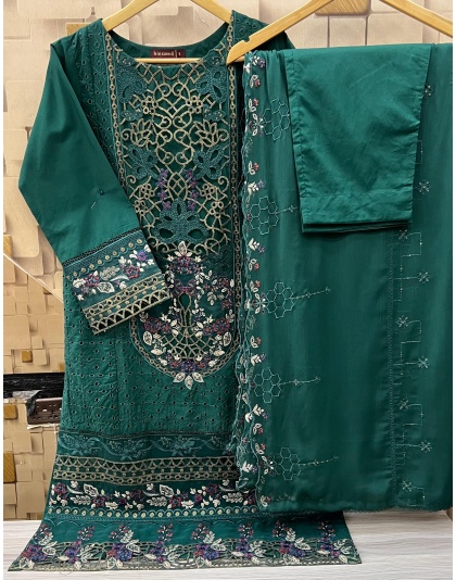 BIN SAEED V.3 LUXURY EMBROIDERED LAWN WITH EMB DUPATTA 3PC COLLECTION- Botal Green