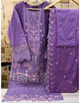 BIN SAEED V.3 LUXURY EMBROIDERED LAWN WITH EMB DUPATTA 3PC COLLECTION -Dark purple