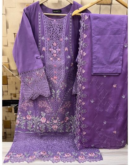 BIN SAEED V.3 LUXURY EMBROIDERED LAWN WITH EMB DUPATTA 3PC COLLECTION -Dark purple